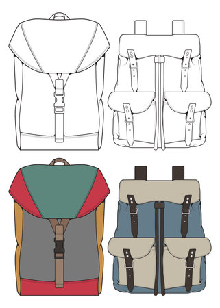 Set of Vector Backpacks Illustration. Backpacks for students, travellers and tourists.&#xD;&#xA;のイラスト素材