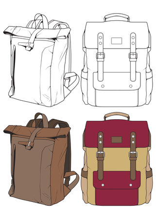Set of Vector Backpacks Illustration. Backpacks for students, travellers and tourists.&#xD;&#xA;のイラスト素材