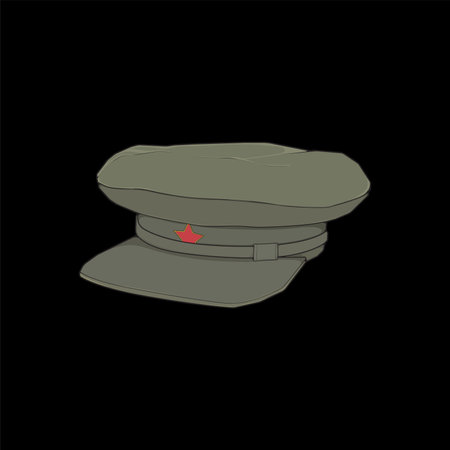 Military cap vector illustration isolated on black background. Military cap vector for coloring book.&#xD;&#xA;のイラスト素材