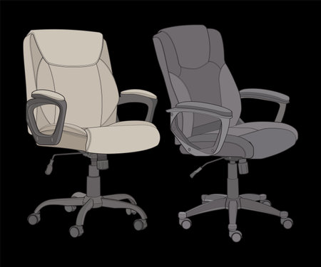 Set office chair isolated vector art. Vector illustration interior furniture on black background. Office chair vector art for coloring book.
