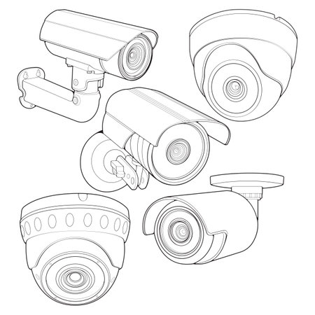 Set of cctv in line art vector style, isolated on white background. Cctv in line art vector style for coloring book. &#xD;&#xA;のイラスト素材