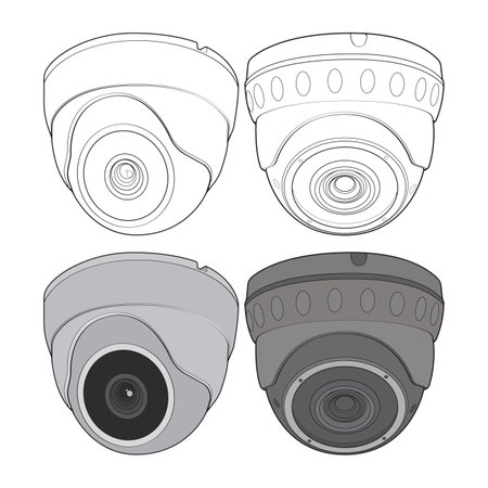 Set of cctv in coloring vector style, isolated on white background. Cctv in coloring vector style for coloring book. &#xD;&#xA;のイラスト素材