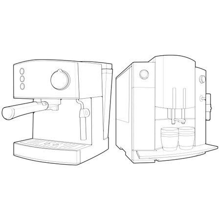 Set of Coffee maker outline drawing vector, Coffee maker drawn in a sketch style, black line Coffee maker practice template outline, vector Illustration.
のイラスト素材