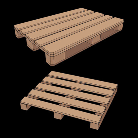 Set of Wooden pallet vector illustration on black background . Isolated isometric wood container. Isometric vector wooden pallet.&#xD;&#xA;のイラスト素材