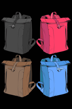 illustration of a set of blue and pink travel bags on a black backgroundのイラスト素材