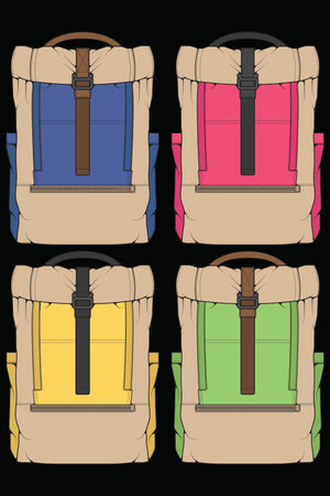 Illustration of a set of camping backpacks on a black backgroundのイラスト素材