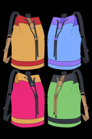 Hiking backpack vector illustration isolated on black background. Backpack.のイラスト素材