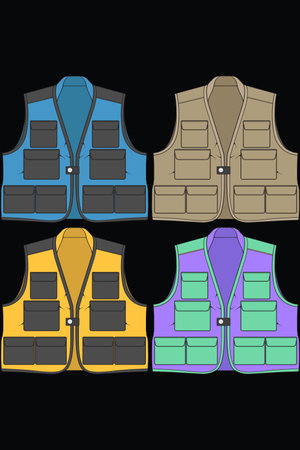 Vector illustration of a pair of yellow and blue vest on black backgroundのイラスト素材