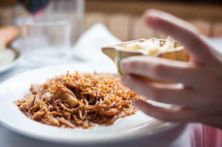 plate of fideuaの写真素材