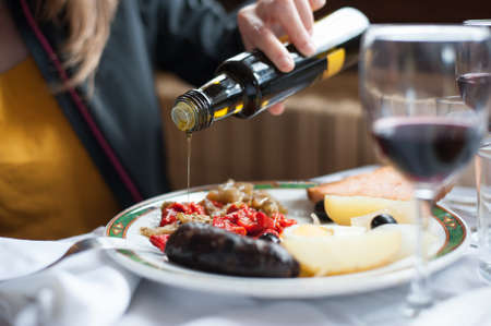 baked peppers with black sausageの写真素材