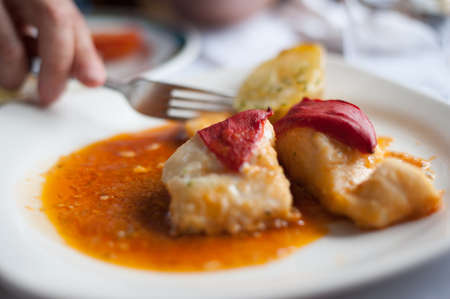 cod with potatoesの写真素材