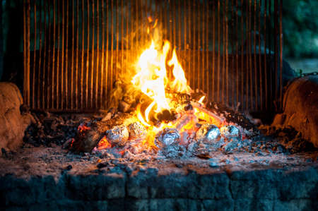 bbq with baked potatoes