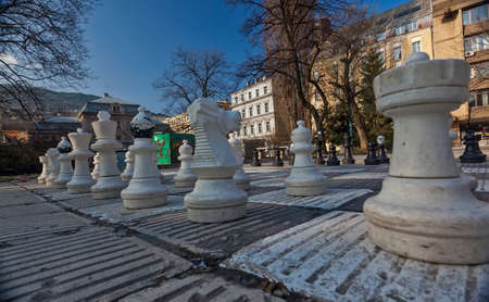 Sarajevo, Bosnia and Herzegovina - 29 March 2015; Traditional Oversized Street Chess figures in Sarajevoのeditorial素材