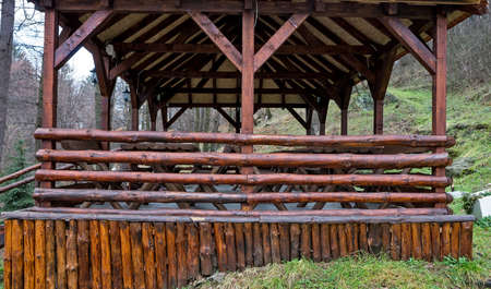 Bower made of beech logsの写真素材