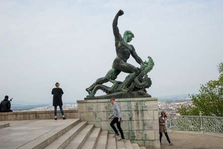 Budapest, Hungary - April, 10. 2016: Statue at the Citadel on Gellert hill in Budapestのeditorial素材