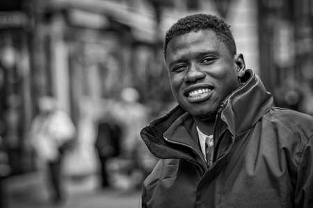 Budapest, Hungary - April  11. 2016: Big guy with a big smile at the street posing in front of cameraのeditorial素材