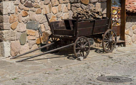 Old carriages in front of the restaurant as a tourist attractionの写真素材