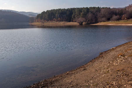 Benches with shelter Bor Lake  in late autumnの写真素材