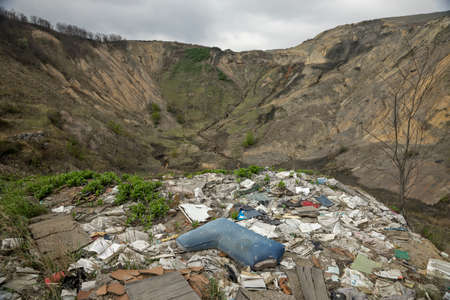 The artificial hill created from tailings in the exploitation of copper oreの写真素材
