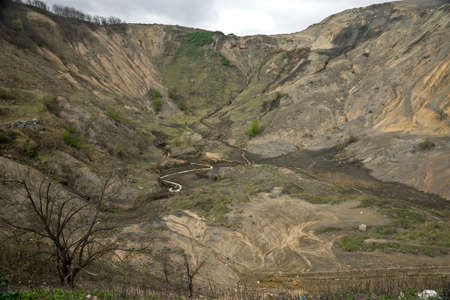 The artificial hill created from tailings in the exploitation of copper oreの写真素材