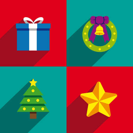 Christmas icons with long shadowのイラスト素材
