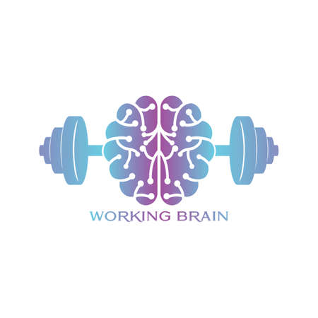 Working Brain, Barbell Brain Icon Logo Design Elementのイラスト素材