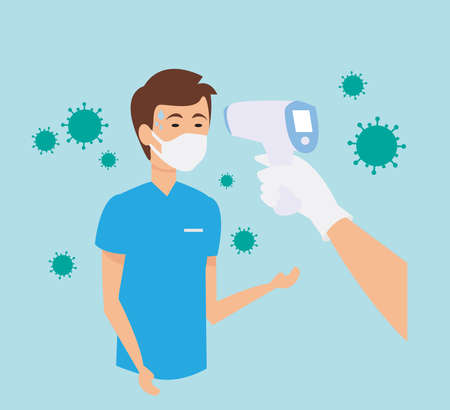 Simple Flat Illustration Showing Body Temperature Check Sign During Covid-19 Outbreakのイラスト素材