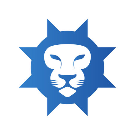 blue lion icon logo silhouette of lion face modern corporate, abstract letter logoのイラスト素材