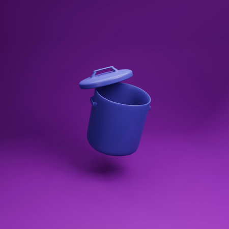 open plastic bin or trash can simple 3d render illustration on pastel backgroundの写真素材