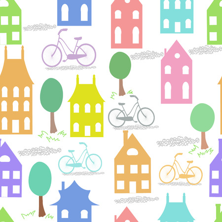 Old Holland cityscape vector seamless background  Colorful dutch houses のイラスト素材