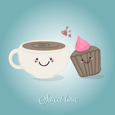 Coffe cup and cupcake sweet tandem のイラスト素材