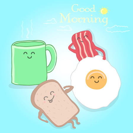 breakfast cute happy illustration.のイラスト素材