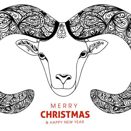 2015 Symbol goat sheep for Chinese New Year with decorative horn.のイラスト素材