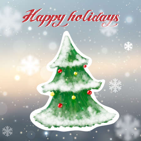 Christmas tree greeting card, hand drawn and shiny.のイラスト素材