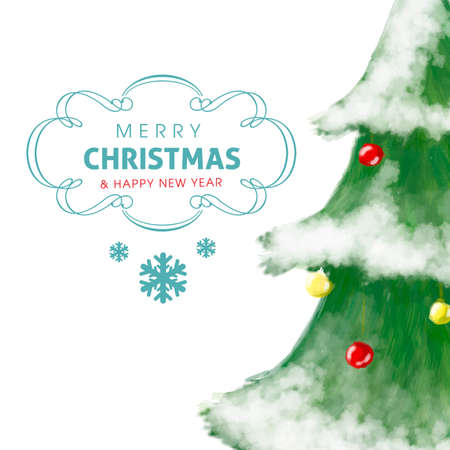 Christmas tree greeting card, hand drawn and shiny.のイラスト素材