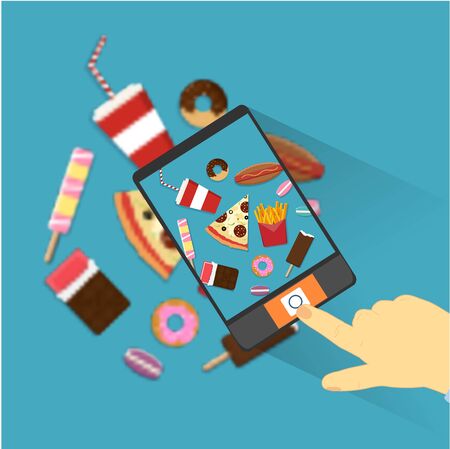 Flat style junk food icons.のイラスト素材