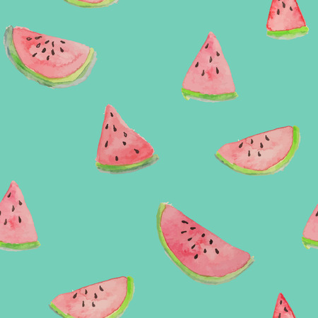 Watermelon vector seamless watercolor pattern, juicy piece, summer composition of red slices of watermelon. handiwork.. For you designs.のイラスト素材