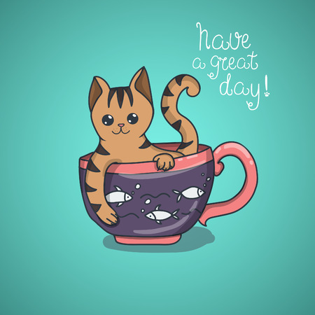 Have a nice day cute cat doodle.のイラスト素材