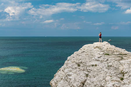 Overlooking Thornwick Bay Flamborough Yorkshire England UK.のeditorial素材