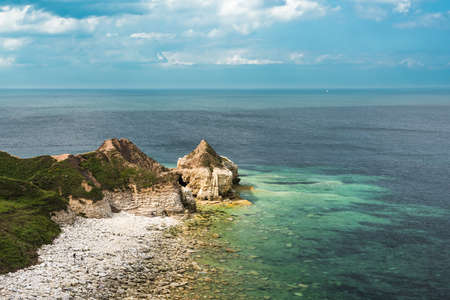 Overlooking Thornwick Bay Flamborough Yorkshire England UK.
