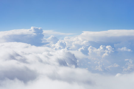 Blue sky and white clouds. Nature background. View from above.の写真素材