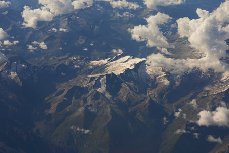 Aerial view of the Swiss Alps from the airplane window. Switzerlandの写真素材