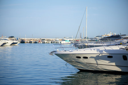 Yachts and boats moored in the port of Rhodes, Greeceの写真素材