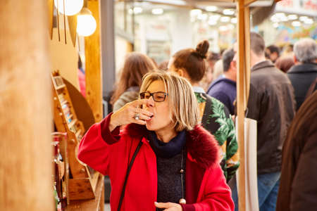 CORROIOS, SEIXAL, SETUBAL, LISBON METROPOLITAN AREA, PORTUGAL - JANUARY, 2018. Chocolate Fair of Corroios is a popular annual event. Feira do chocolate.のeditorial素材