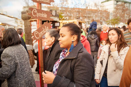 CORROIOS, SEIXAL, SETUBAL, LISBON METROPOLITAN AREA, PORTUGAL - JANUARY, 2018. Chocolate Fair of Corroios is a popular annual event. Feira do chocolate.のeditorial素材