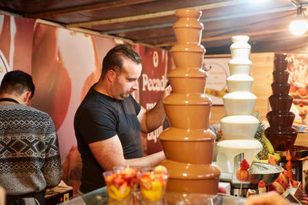 CORROIOS, SEIXAL, SETUBAL, LISBON METROPOLITAN AREA, PORTUGAL - JANUARY, 2018. Chocolate Fair of Corroios is a popular annual event. Feira do chocolate.のeditorial素材