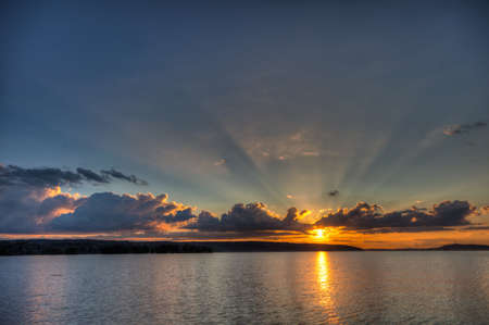 Sunset over lakeの写真素材