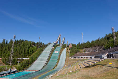 Ski jumping hill in summerの写真素材