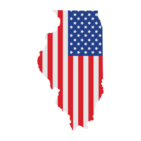 map of Illinois with USA flag on white background. vector illustrationのイラスト素材