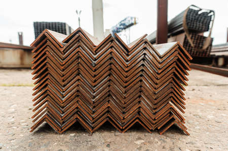 Metal profile angle in packs at the warehouse of metal products.